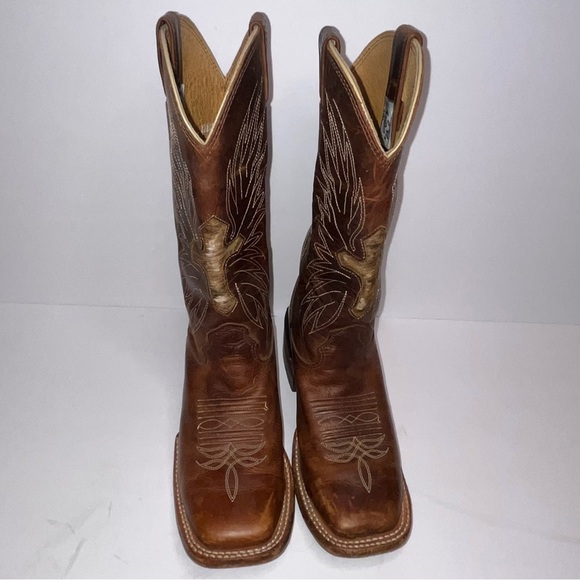 Larry Mahan Brown Leather Square Toe Cross Hair Western Cowboy Boots Size 6B - Picture 1 of 14